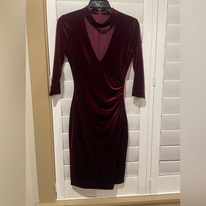 BCBGMaxAzria Deep Red Velvet Long Sleeve Dress